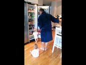 Dad Tries to Make Breakfast While Juggling Twins Babies