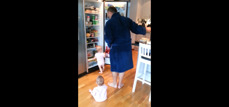 Dad Tries to Make Breakfast While Juggling Twins Babies